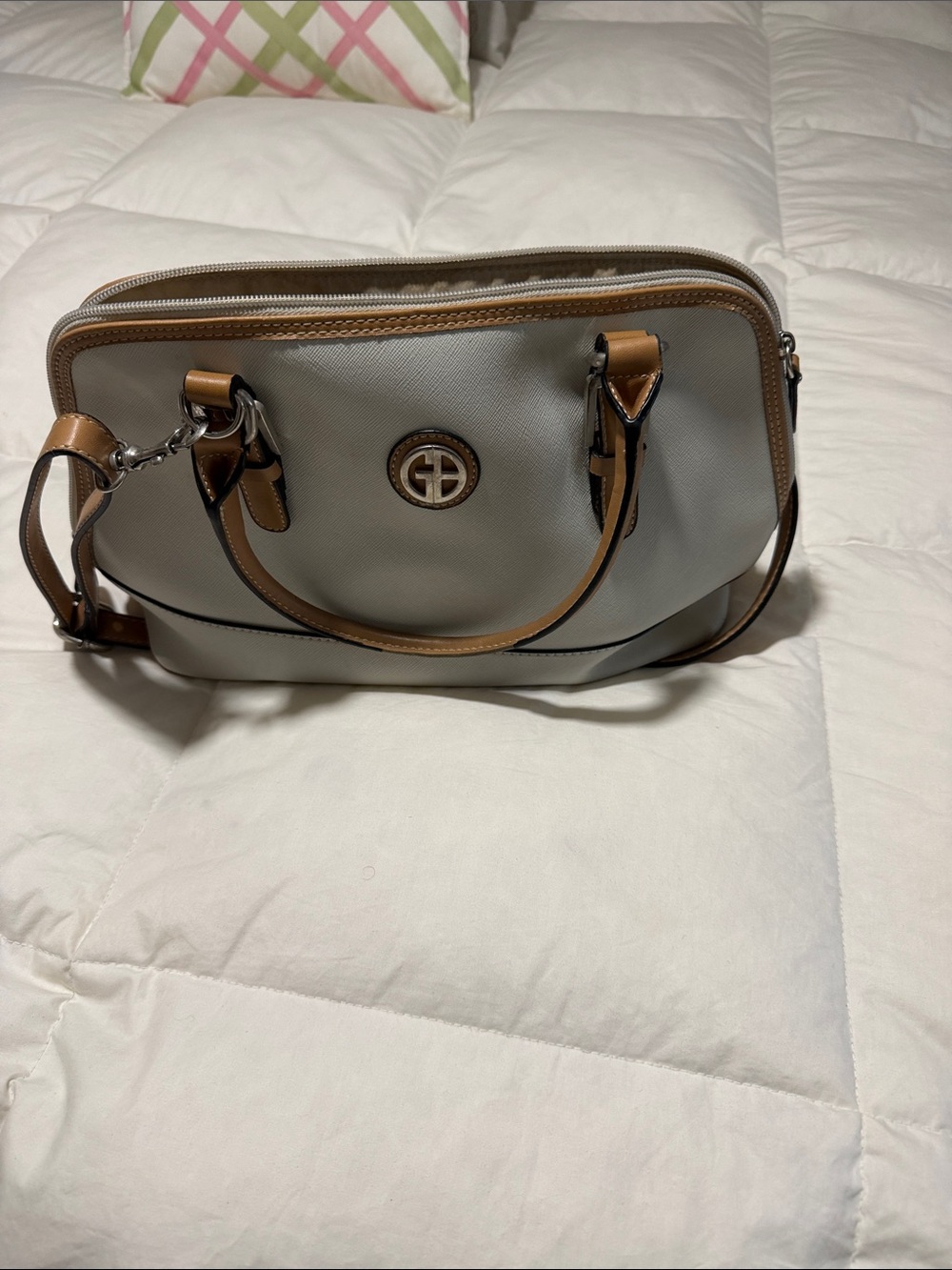 Giani Bernini  Gray and Tan Women's Satchel Bag with Double G Logo